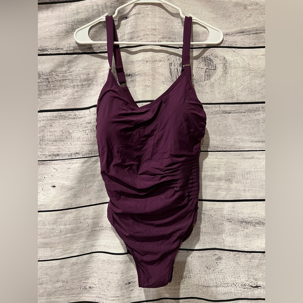 Calvin Klein Burgandy Swimsuit Women's Size 14 Ruched Side One Piece
